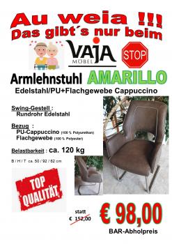 Armlehnstuhl AMARILLO Edelstahl Swing-Gestell / PU + Flachgewebe Cappuccino